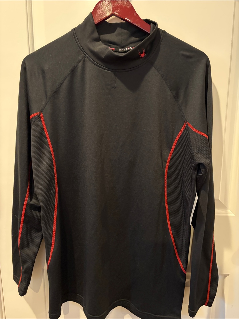 Spyder Men’s Black Long Sleeve Performance Top with Red Accents